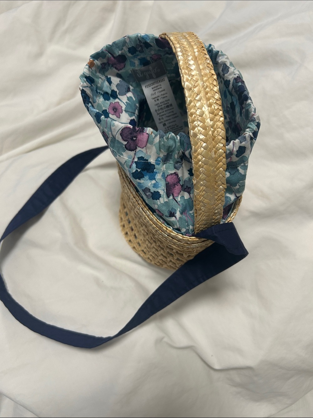 Il Gufo Straw Tote with Blue and Pink Floral Interior ( Liberty)